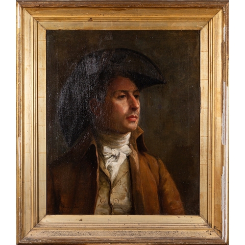 684 - French School, 19th Century Portrait of a gentleman in a black hat with brown coat Oil on canvas 59.... 