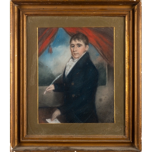 686 - British School, 19th Century Portrait of a gentleman holding a quill Pastel 30 x 24cm Together with ... 