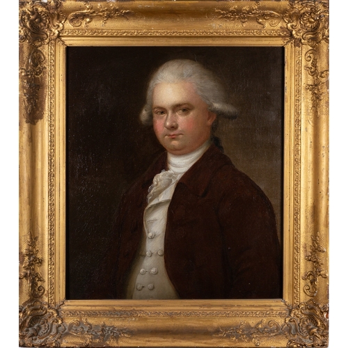 688 - Circle of Thomas Gainsborough (British, 1727-1788) Portrait of a gentleman, bust-length,  wearing br... 