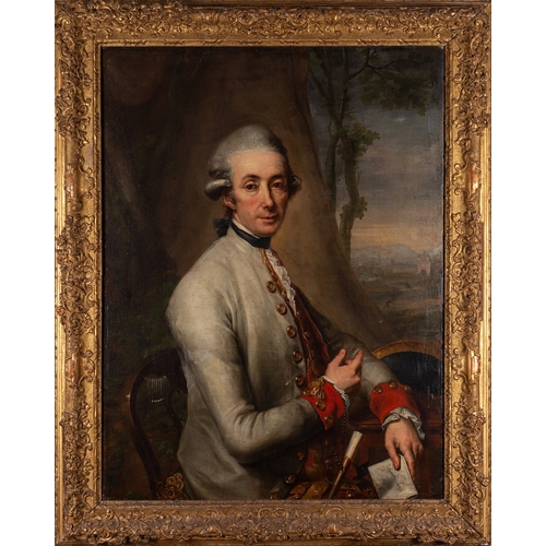 689 - Follower of Anton von Maron  (Austrian, 1731-1808) Portrait of a seated gentleman at a table,  with ... 