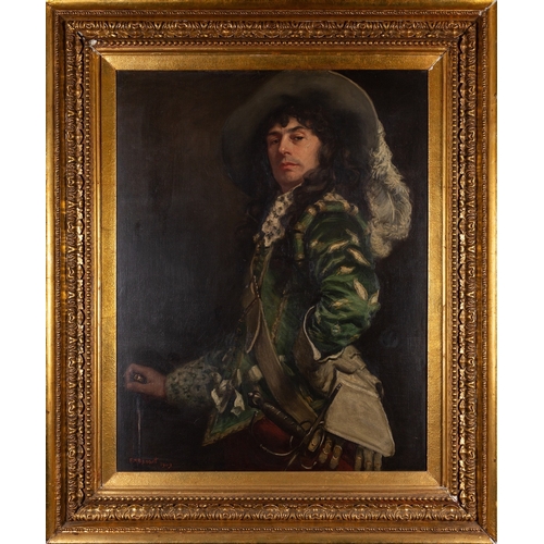 692 - Frank Moss Bennett (British, 1874-1952)  Portrait of a Cavalier Oil on canvas 90 x 70cm Signed lower... 