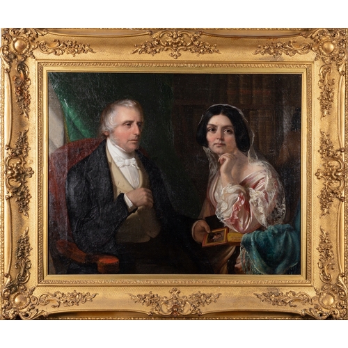 693 - British School, 19th Century A double portrait of a Lady and a Gentleman, both seated in an interior... 