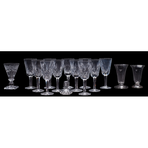 7 - A mixed lot of glassware including a set of eleven Waterford small wine or sherry glasses; a pair of... 