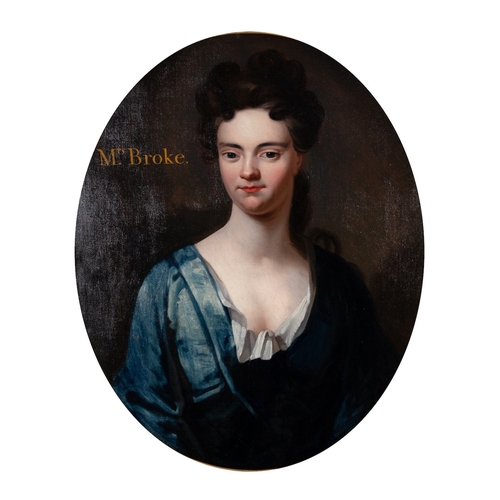 700 - British School, 18th Century Portrait of Mrs Broke, in a blue dress  Oil on canvas 74 x 60.5cm, oval