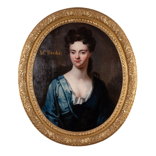 700 - British School, 18th Century Portrait of Mrs Broke, in a blue dress  Oil on canvas 74 x 60.5cm, oval