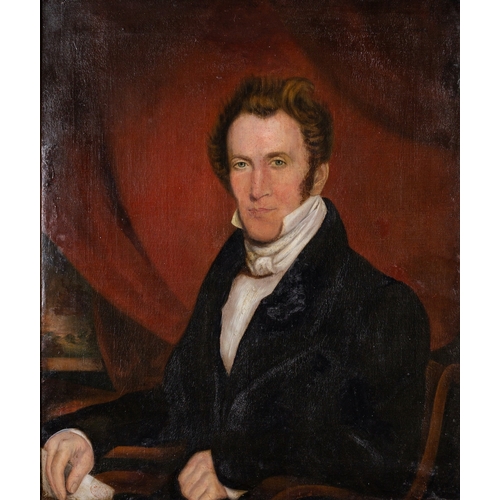 703 - British School, 19th Century Portrait of a gentleman in a white cravat and black coat Oil on canvas ... 