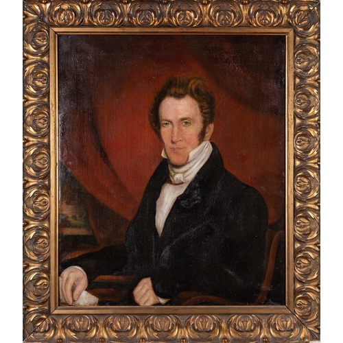 703 - British School, 19th Century Portrait of a gentleman in a white cravat and black coat Oil on canvas ... 