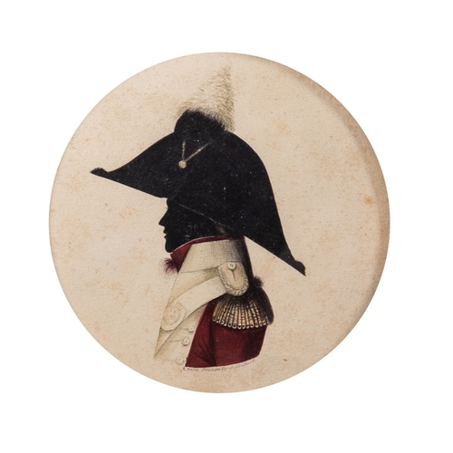 710 - John Buncombe (British, fl. 1795-1825) A portrait silhouette of an Officer Watercolour 9cm (Tondo) S... 