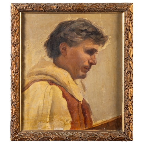 712 - British School, late 19th Century Portrait of a monk in profile Oil on canvas 42.5 x 36cm