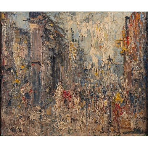 720 - French School, 20th Century Street Scene Oil on canvas  26.5 x 31.5cm Indistinctly signed lower left... 