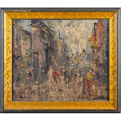 720 - French School, 20th Century Street Scene Oil on canvas  26.5 x 31.5cm Indistinctly signed lower left... 