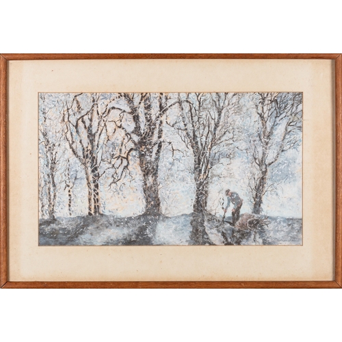 731 - Victor Richardson (Irish, b.1952) Gathering Wood in the Snow Pastel study 24.5 x 42.5cm Titled lower... 