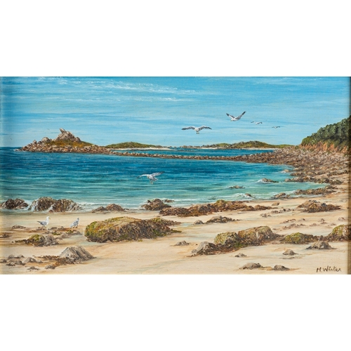 735 - Mary Winter (British, Contemporary) Isles of Scilly, Cornwall Three oils on board The largest 27.5 x... 