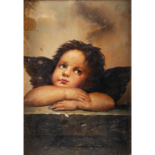 757 - Italian School, 20th Century A putto, an allegory of literature Oil on panel 24 x 18cm Together with... 