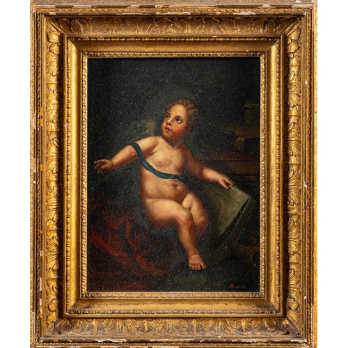 757 - Italian School, 20th Century A putto, an allegory of literature Oil on panel 24 x 18cm Together with... 