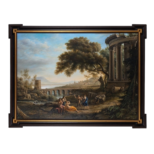 759 - After Claude Lorrain (French, 1604-1682) Landscape with Nymph and Satyr Dancing Oil on board 99 x 13... 