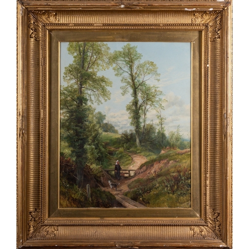 793 - Frederick William Hulme (British, 1816-1884) Woodland path with a woman walking her dog Oil on canva... 