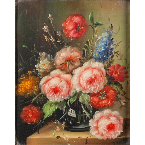 816 - Chinese School, Contemporary Reproduced paintings of flower still lives Two oils on panel Each 24 x ... 