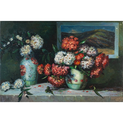 822 - Chinese School, Contemporary Reproduced paintings of flower still lives with fruits and flowers Five... 