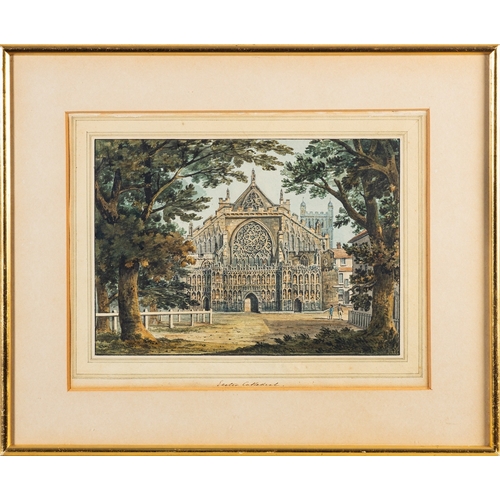 844 - Edward Hawke Locker  (British, 1777-1849) View of Exeter cathedral Watercolour 23.5 x 30.5cm Provena... 