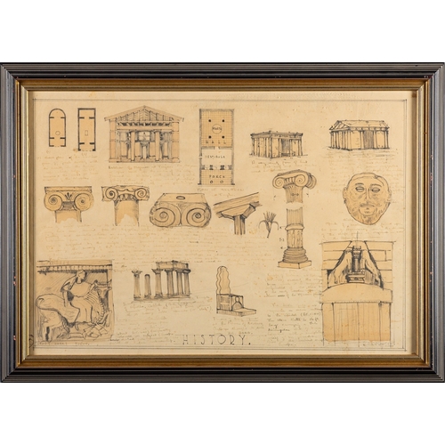 863 - British School, 20th Century 'Hellenic Architecture' and 'History' Two watercolours with pencil Each... 