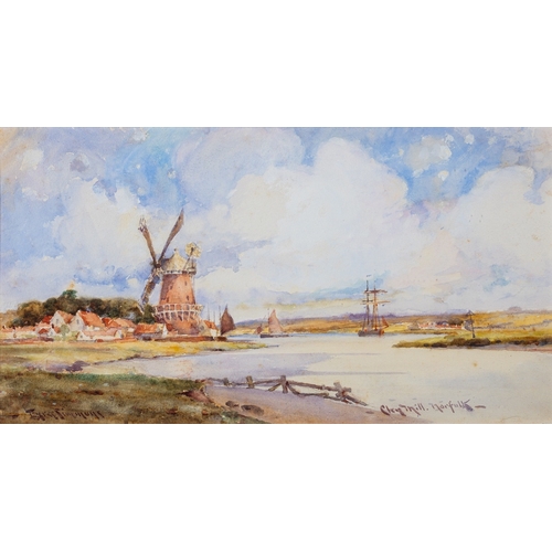 866 - Charles Eyres Simmons (British,1902-1914)  A river view with a windmill, A seaside village and A vil... 