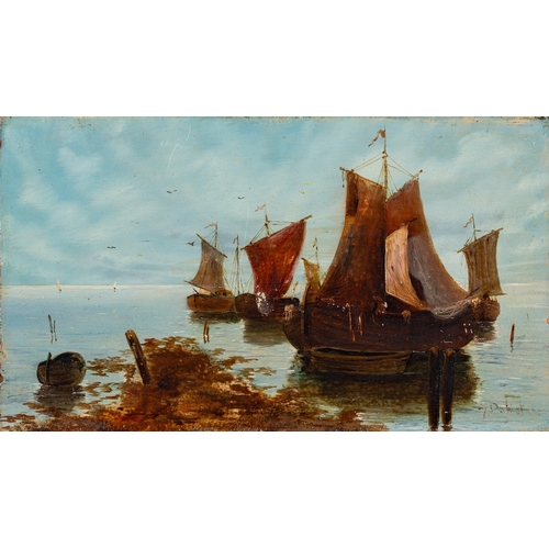 869 - Continental School, 19th Century Fishing  boats in port and fishing boats off shore Two oils on pane... 