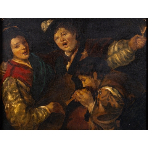 877 - After Frans Hals (Dutch , 1582-1666) A tavern scene with musicians Oil on board 33.5 x 44.5cm