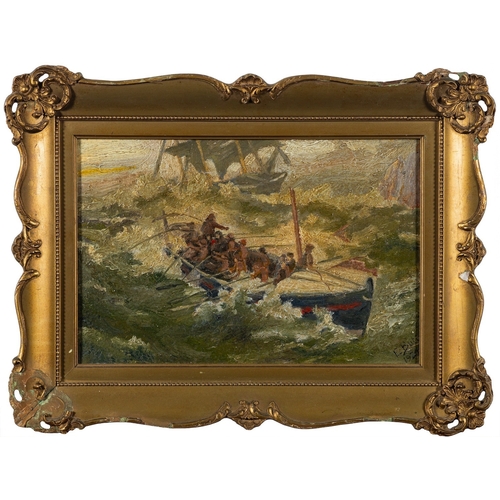 884 - E. Butt (British, 20th Century) A lifeboat in rough seas Oil on canvas 19.5 x 30cm Signed lower righ... 