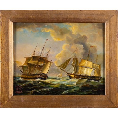 888 - Chinese School, 20th Century Reproduced Maritime Scenes after a European artist Three oils on board ... 