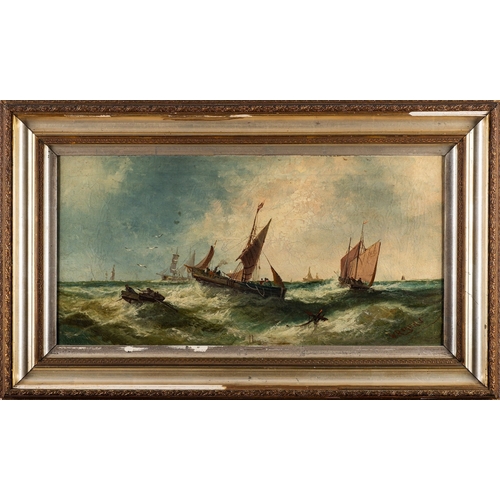 896 - William P Rogers (British, fl. 1846-1872) Seascape with shipping Oil on canvas 29.5 x 59.5cm Signed ... 