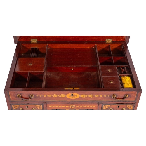 924 - A George III mahogany and marquetry dressing table in the style of a kneehole desk, 18th century and... 