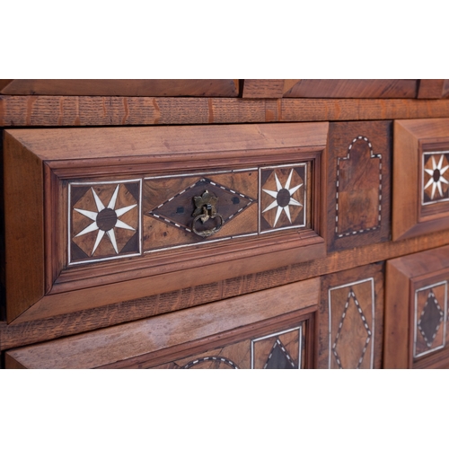 928 - A Dutch oak, walnut and parquetry chest of drawers in 17th century taste, 19th century; the top with... 