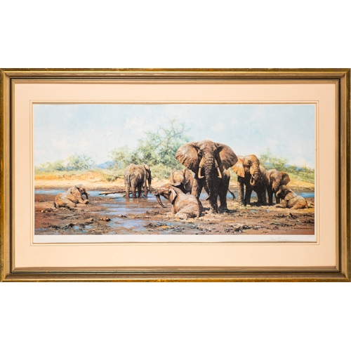 636 - * David Shepherd (British, 1931-2017) 'Elephant Heaven' 48 x 97.5cm Limited edition print Signed low... 