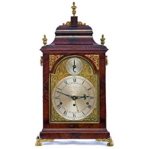 581 - John Gilbertson, Rippon, a quarter-striking bell-top mahogany bracket clock the six-pillar, triple-f... 