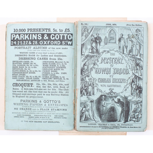 116 - DICKENS, Charles. The Mystery of Edwin Drood, Chapman and Hall 1870, first edition in 6 monthly part... 