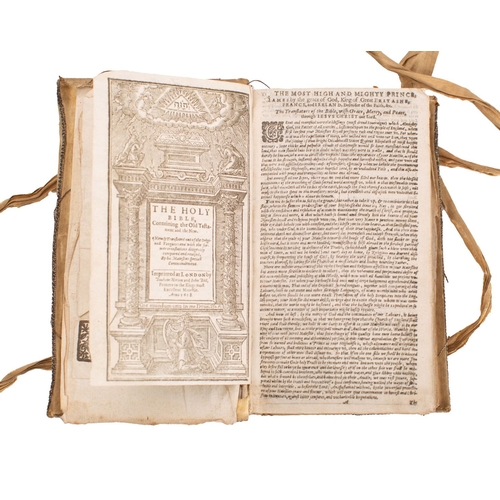 122 - EMBROIDERED BINDING. Bible, English, London: Bonham Norton and John Bill 1628, woodcut title, with A... 