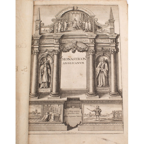 229 - DUGDALE, William & Roger Dodsworth. Monasticon Anglicanum, Richard Hodgkinsonne 1655, first edition,... 