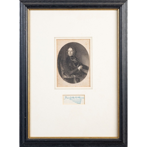 385 - DICKENS, Charles (1812-1870), an autograph clipping in bluey green ink, matted with a steel engraved... 