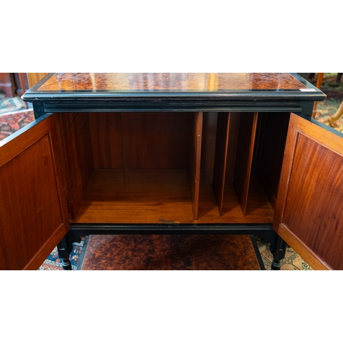 1145 - A Victorian burr walnut and ebonised side cabinet in Aesthetic Movement style, late 19th century, po... 