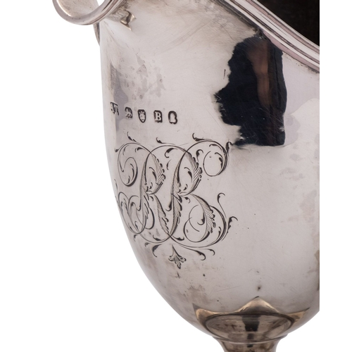 132 - Four silver helmet shaped cream jugs, one with a threaded rim, maker's mark over-struck, London 6th ... 