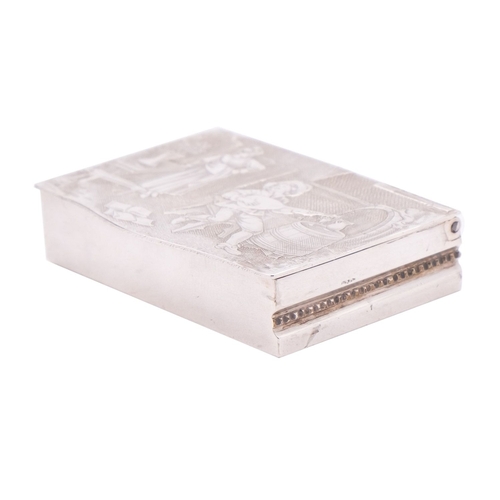 192 - A French silver vesta case, Paris .800 standard, early 20th century, of rectangular form, the lid wi... 