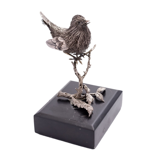 236 - An Italian silver model of a wren, Florence post 1968 .925 standard, import marked for London 1990, ... 