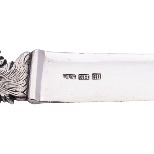 245 - A late 19th century Chinese export silver paperknife by Wang Hing & Co, with cast serpent dragon han... 