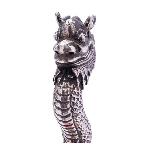 245 - A late 19th century Chinese export silver paperknife by Wang Hing & Co, with cast serpent dragon han... 