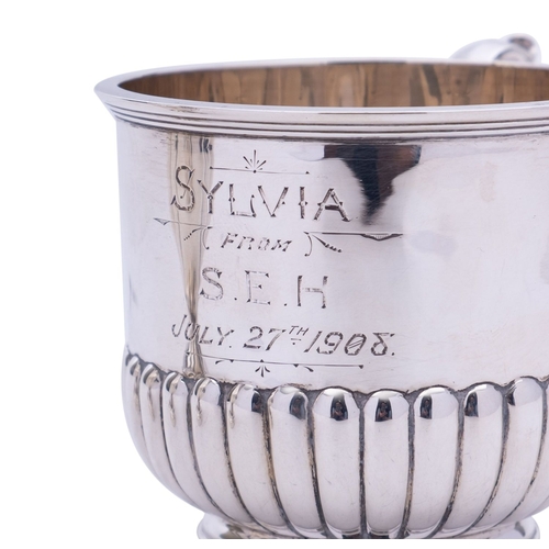 30 - An Edward VII christening cup and bowl by William Comyns & Sons, London 1908, with part reeded decor... 