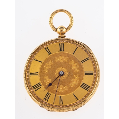 367 - An 18ct gold lady's open face pocket watch with a cylinder escapement, the case stamped inside K18 w... 