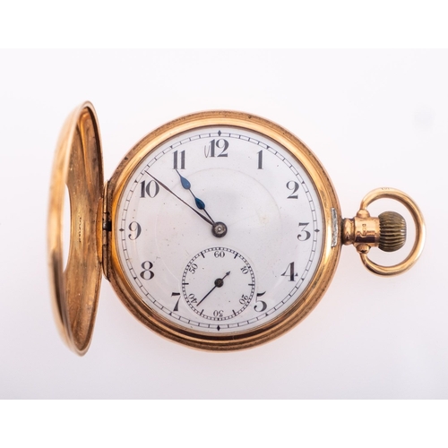 377 - Dennison, a 9ct gold half-hunter pocket watch the movement having an engraved balance cock to the le... 