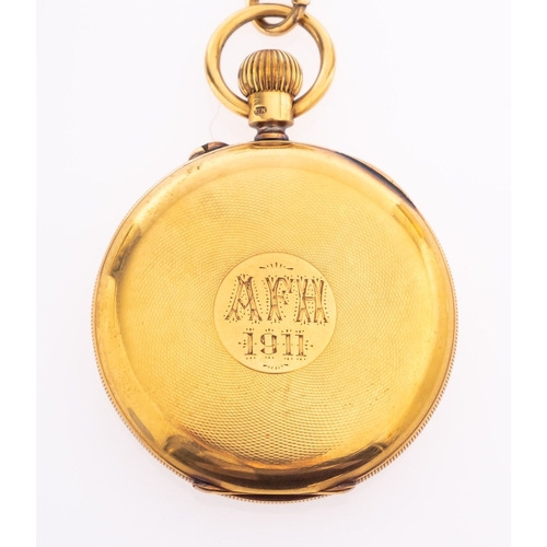 378 - J.W. Benson, London a gold open-faced pocket watch the dial with black Roman numerals, blued steel h... 