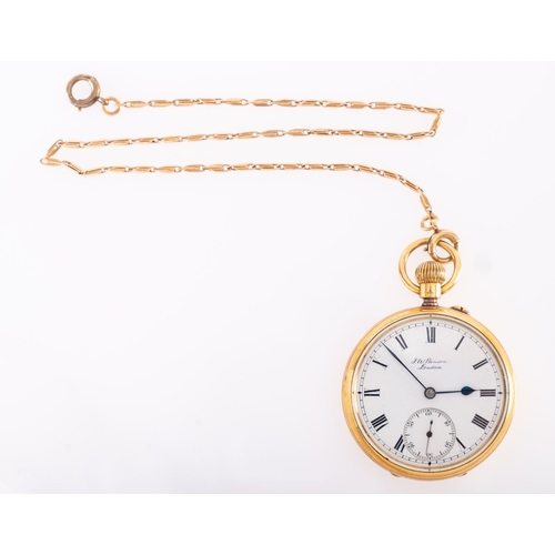 378 - J.W. Benson, London a gold open-faced pocket watch the dial with black Roman numerals, blued steel h... 